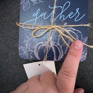 Navy Blue 'Gather' Pumpkin wood coasters